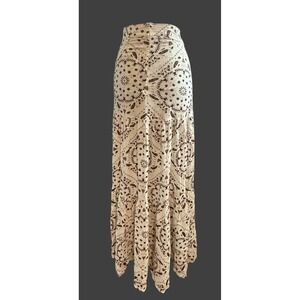 Jens Pirate Booty Calypso Bandana Cream Brown Print Tiered Maxi Skirt XS